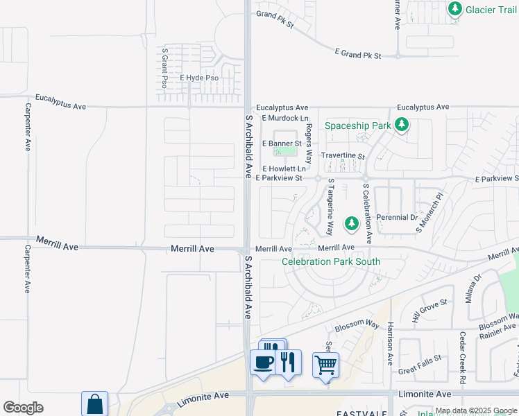 map of restaurants, bars, coffee shops, grocery stores, and more near Bountiful Trail in Ontario