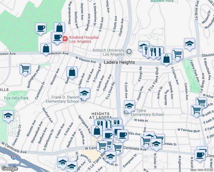 map of restaurants, bars, coffee shops, grocery stores, and more near 5928 Chariton Avenue in Los Angeles