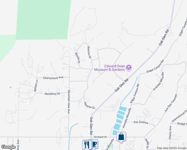 map of restaurants, bars, coffee shops, grocery stores, and more near 9323 Rancho Drive in Cherry Valley