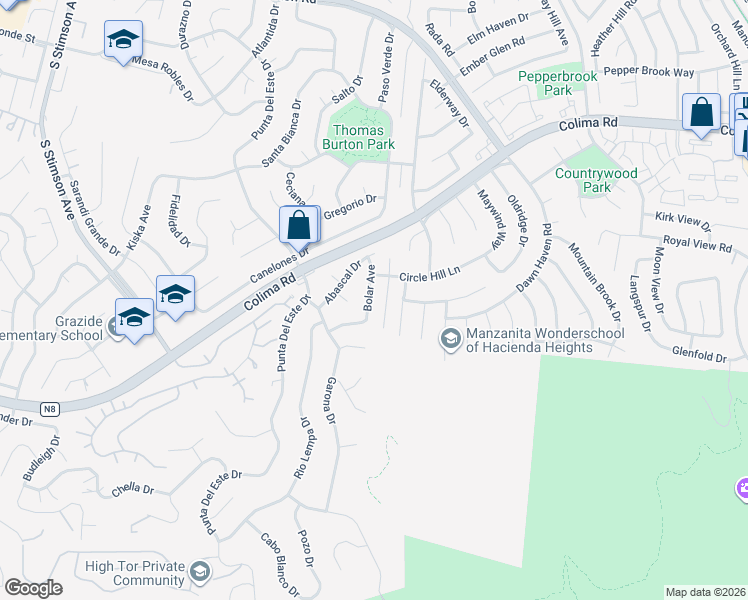 map of restaurants, bars, coffee shops, grocery stores, and more near 2524 Bolar Avenue in Hacienda Heights