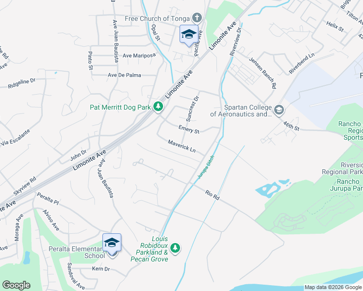 map of restaurants, bars, coffee shops, grocery stores, and more near 6876 Suncrest Drive in Riverside