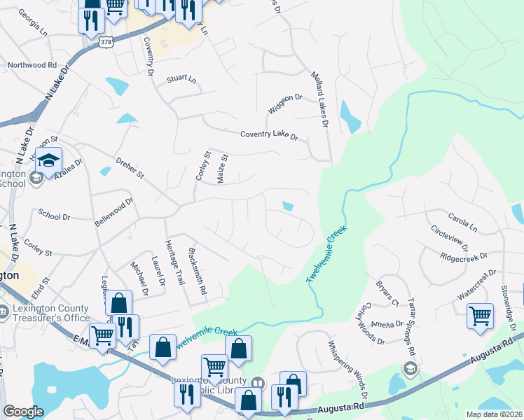 map of restaurants, bars, coffee shops, grocery stores, and more near 301 Hayfield Lane in Lexington