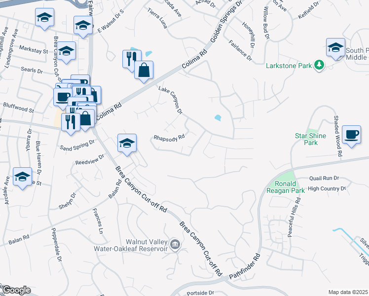 map of restaurants, bars, coffee shops, grocery stores, and more near 1759 Starshine Road in Walnut