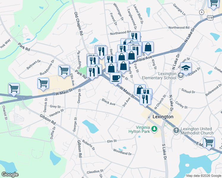 map of restaurants, bars, coffee shops, grocery stores, and more near 2000 Water Oak Drive in Lexington