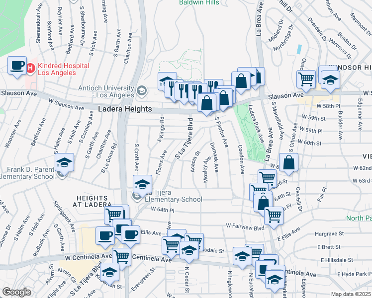 map of restaurants, bars, coffee shops, grocery stores, and more near 5003 West 59th Street in Los Angeles