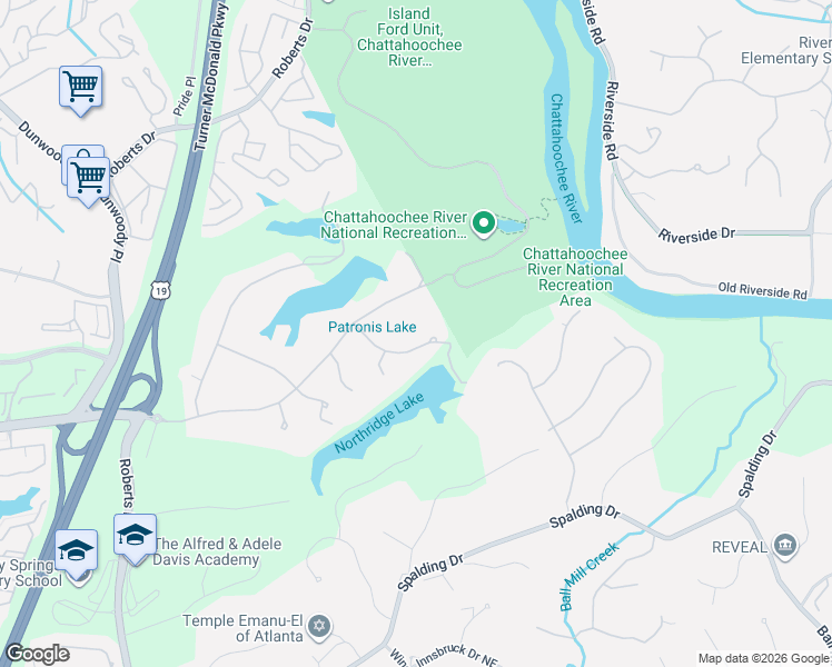 map of restaurants, bars, coffee shops, grocery stores, and more near 1795 Northridge Road in Atlanta