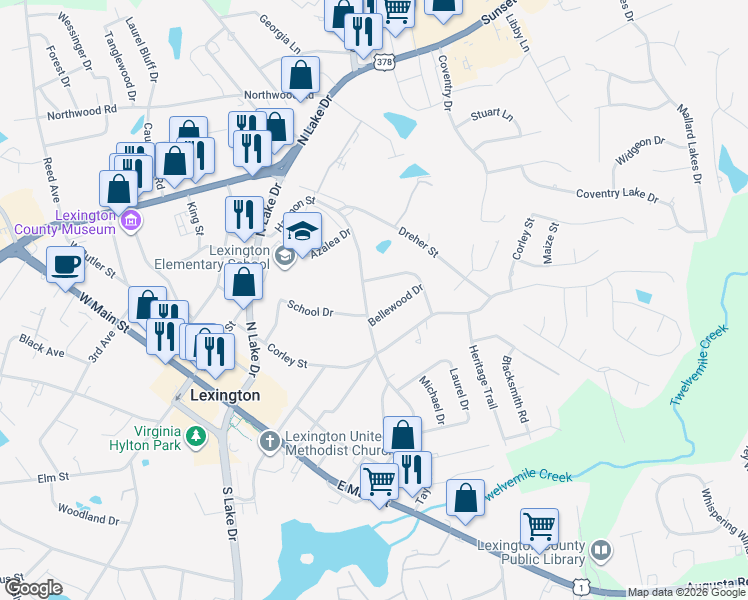map of restaurants, bars, coffee shops, grocery stores, and more near 506 Harmon Street in Lexington