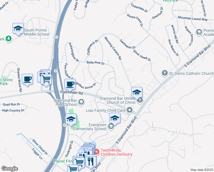 map of restaurants, bars, coffee shops, grocery stores, and more near 2061 Tierra Loma Drive in Diamond Bar