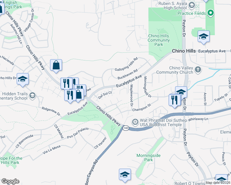map of restaurants, bars, coffee shops, grocery stores, and more near 7842 Calle Lumina in Chino Hills