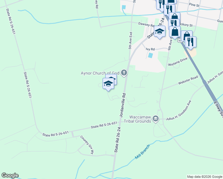 map of restaurants, bars, coffee shops, grocery stores, and more near 516 Jordanville Road in Aynor