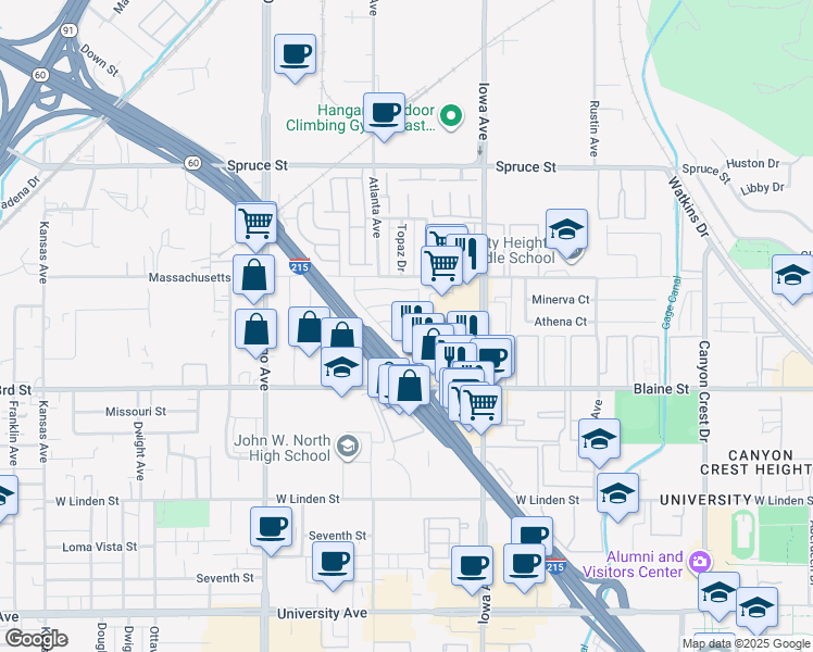 map of restaurants, bars, coffee shops, grocery stores, and more near 104 Sir Tristram Drive in Riverside