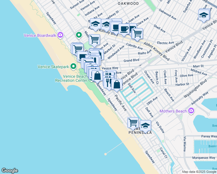 map of restaurants, bars, coffee shops, grocery stores, and more near in Los Angeles