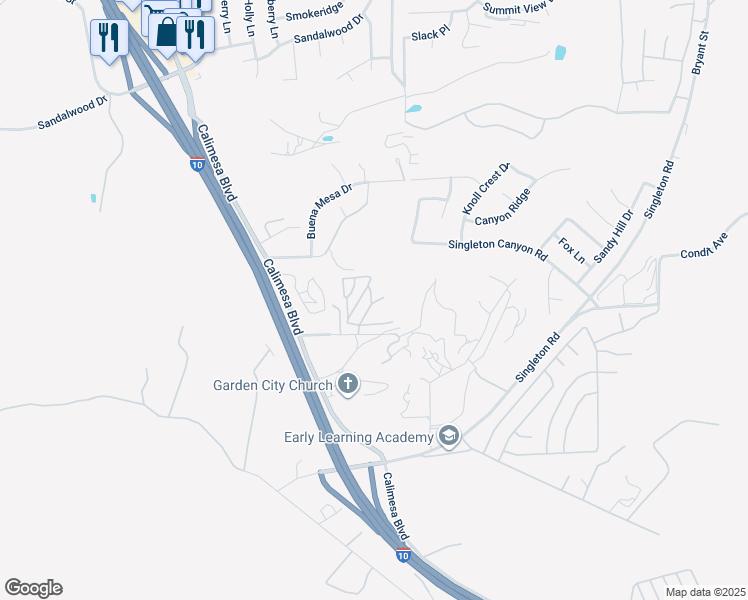 map of restaurants, bars, coffee shops, grocery stores, and more near 35080 Chandler Avenue in Calimesa