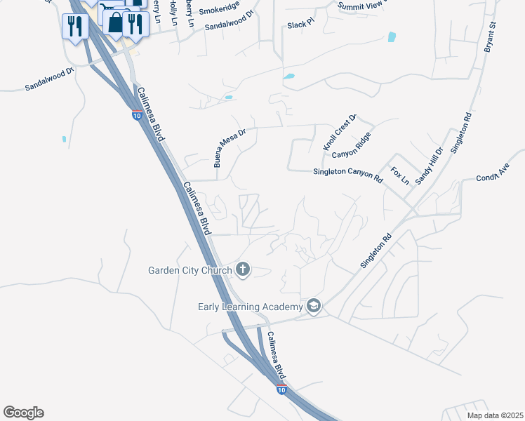 map of restaurants, bars, coffee shops, grocery stores, and more near 35080 Chandler Avenue in Calimesa