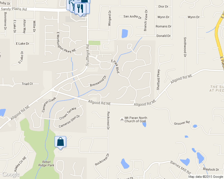 map of restaurants, bars, coffee shops, grocery stores, and more near 1650 Emerald Ridge in Marietta