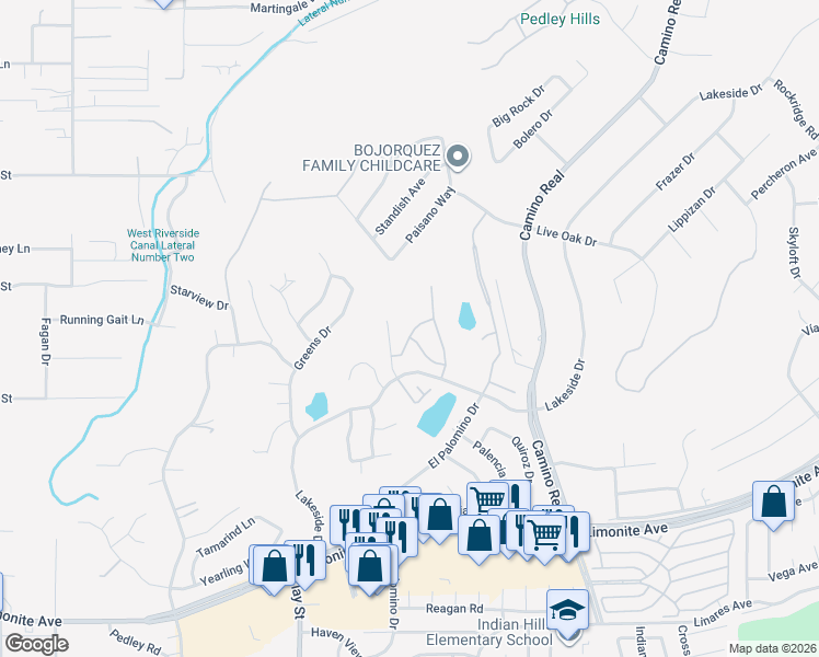 map of restaurants, bars, coffee shops, grocery stores, and more near 5731 Birchwood Drive in Riverside