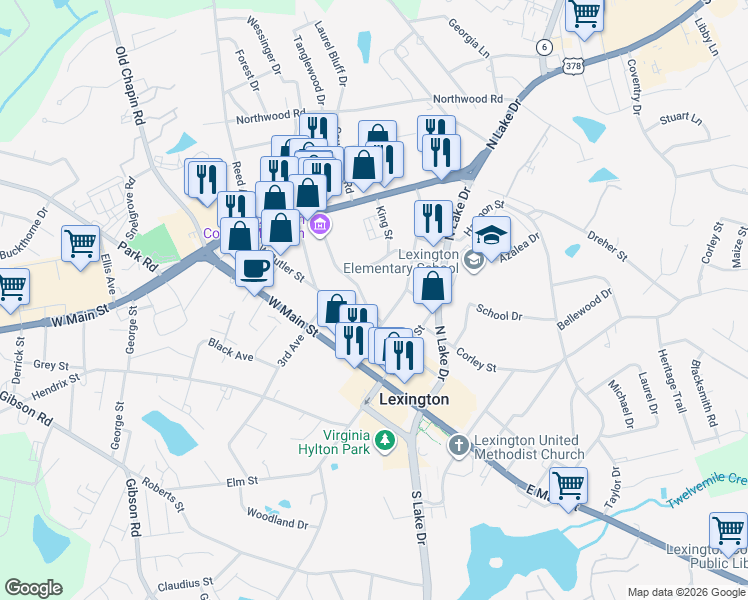 map of restaurants, bars, coffee shops, grocery stores, and more near 116 Fox Street in Lexington