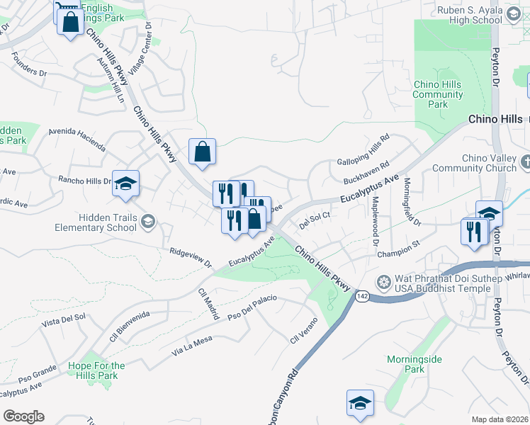map of restaurants, bars, coffee shops, grocery stores, and more near 2665 Pointe Coupee in Chino Hills