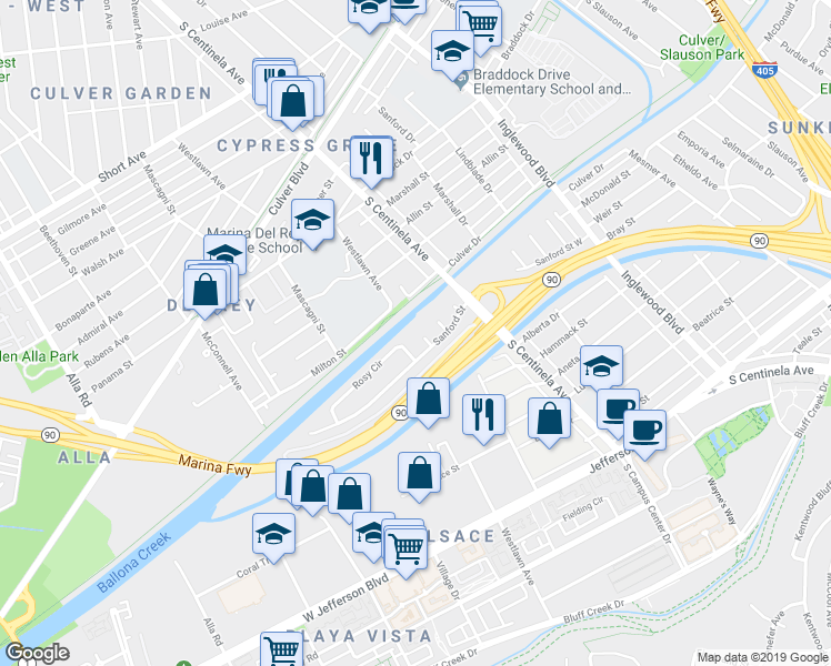 map of restaurants, bars, coffee shops, grocery stores, and more near 5101 Babette Avenue in Los Angeles