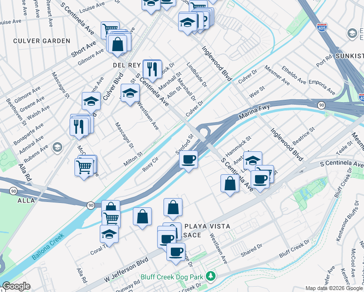 map of restaurants, bars, coffee shops, grocery stores, and more near 5118 Edsel Avenue in Los Angeles