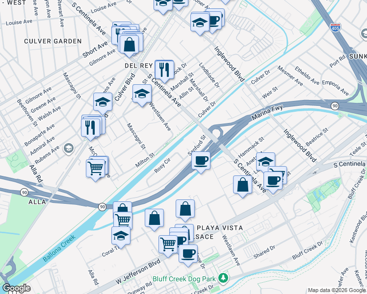 map of restaurants, bars, coffee shops, grocery stores, and more near 5101 Babette Avenue in Los Angeles
