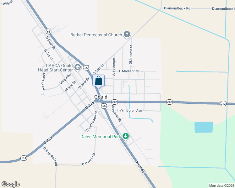 map of restaurants, bars, coffee shops, grocery stores, and more near 560 Arkansas Street in Gould