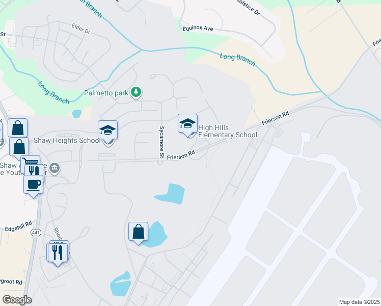 map of restaurants, bars, coffee shops, grocery stores, and more near Frierson Road in Sumter County