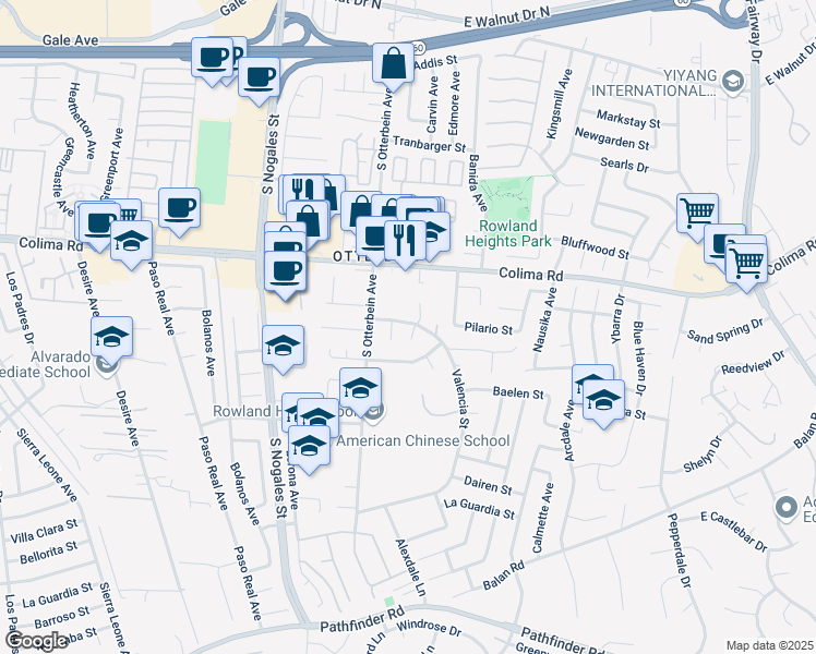 map of restaurants, bars, coffee shops, grocery stores, and more near 1803 Carvin Avenue in Rowland Heights