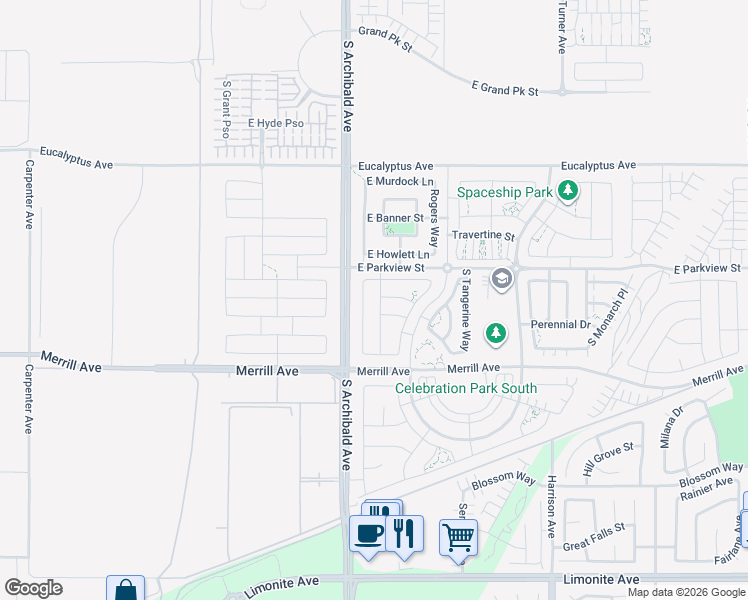 map of restaurants, bars, coffee shops, grocery stores, and more near 4833 South Bountiful Trail in Ontario
