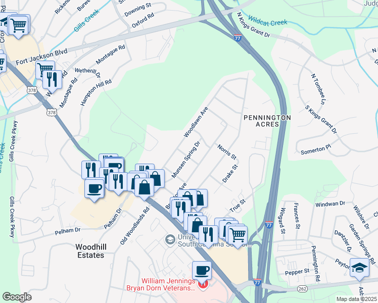 map of restaurants, bars, coffee shops, grocery stores, and more near 1013 Munsen Spring Drive in Columbia