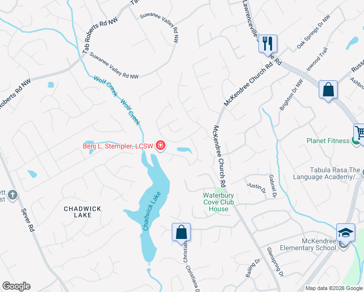 map of restaurants, bars, coffee shops, grocery stores, and more near 960 Hillary Lane in Lawrenceville