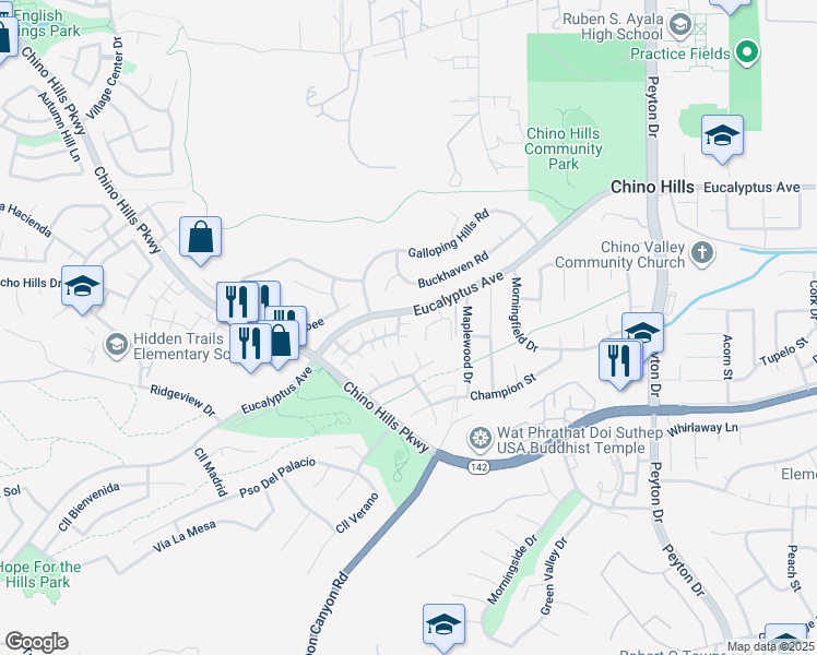 map of restaurants, bars, coffee shops, grocery stores, and more near 2851 Calle Lumina in Chino Hills
