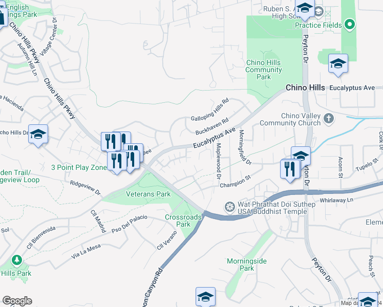map of restaurants, bars, coffee shops, grocery stores, and more near 2851 Calle Lumina in Chino Hills