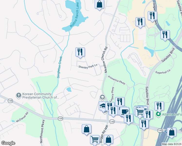 map of restaurants, bars, coffee shops, grocery stores, and more near 1932 Shenley Park Lane in Duluth