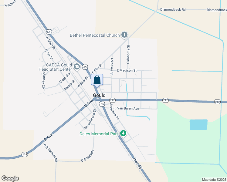 map of restaurants, bars, coffee shops, grocery stores, and more near 560 Arkansas Street in Gould