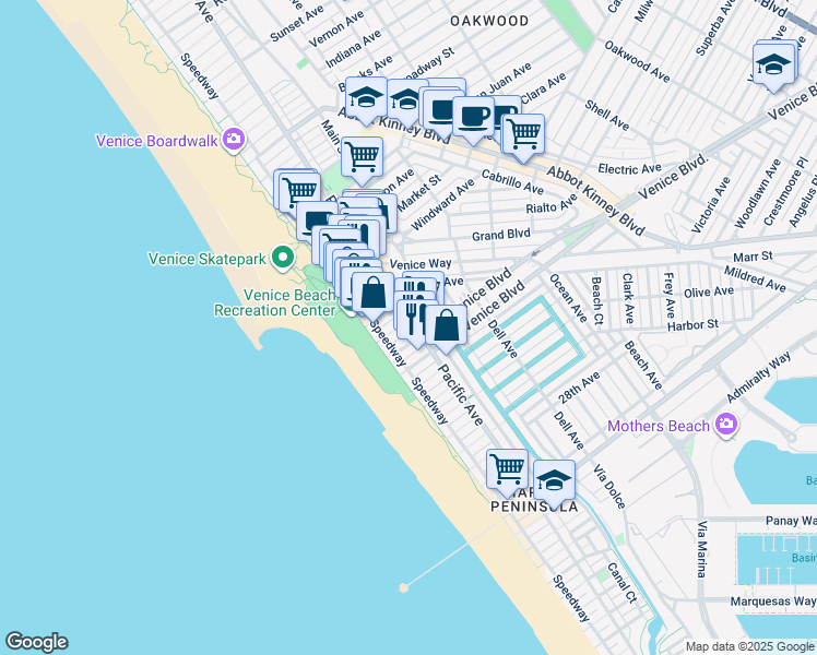 map of restaurants, bars, coffee shops, grocery stores, and more near in Los Angeles