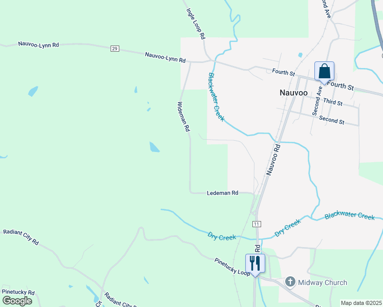 map of restaurants, bars, coffee shops, grocery stores, and more near 1090 Wideman Road in Nauvoo