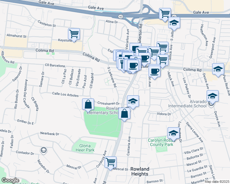 map of restaurants, bars, coffee shops, grocery stores, and more near 1912 Tomas Court in Rowland Heights