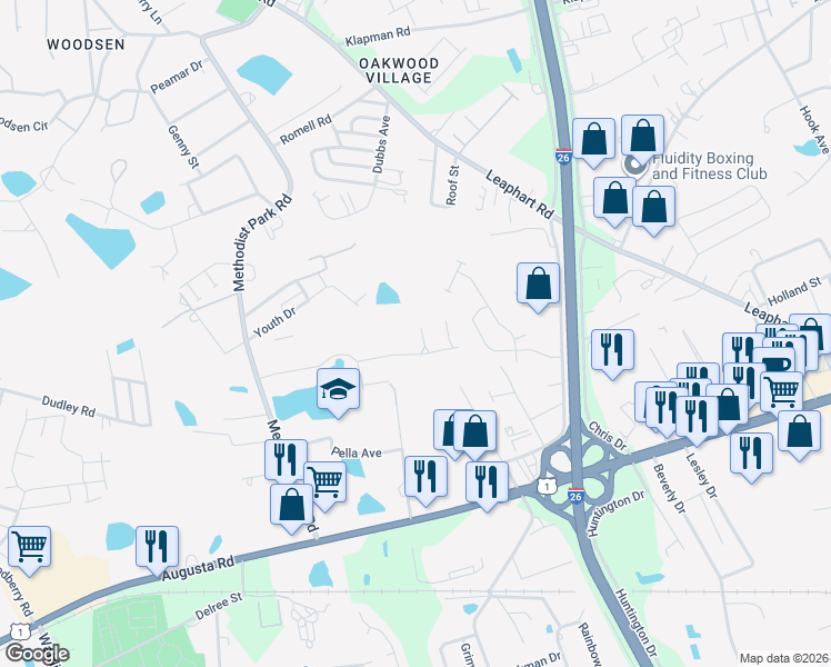 map of restaurants, bars, coffee shops, grocery stores, and more near 191 Derby Drive in West Columbia
