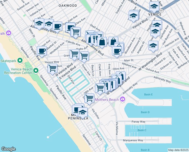 map of restaurants, bars, coffee shops, grocery stores, and more near 2429 McKinley Avenue in Los Angeles