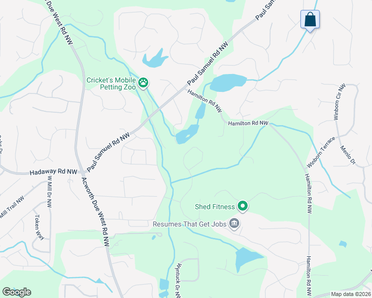 map of restaurants, bars, coffee shops, grocery stores, and more near 3949 Paul Samuel Road Northwest in Kennesaw