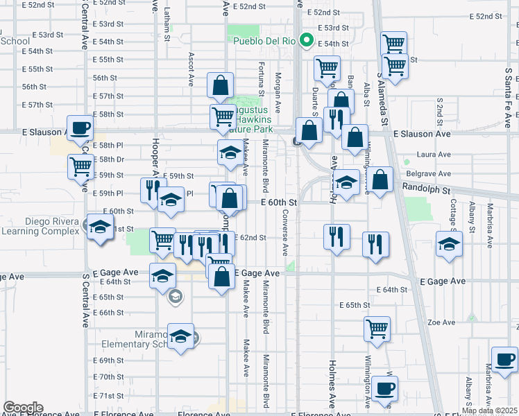 map of restaurants, bars, coffee shops, grocery stores, and more near 6000 Miramonte Boulevard in Los Angeles
