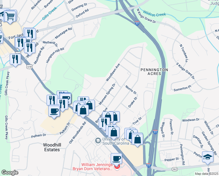 map of restaurants, bars, coffee shops, grocery stores, and more near 1013 Munsen Spring Drive in Columbia