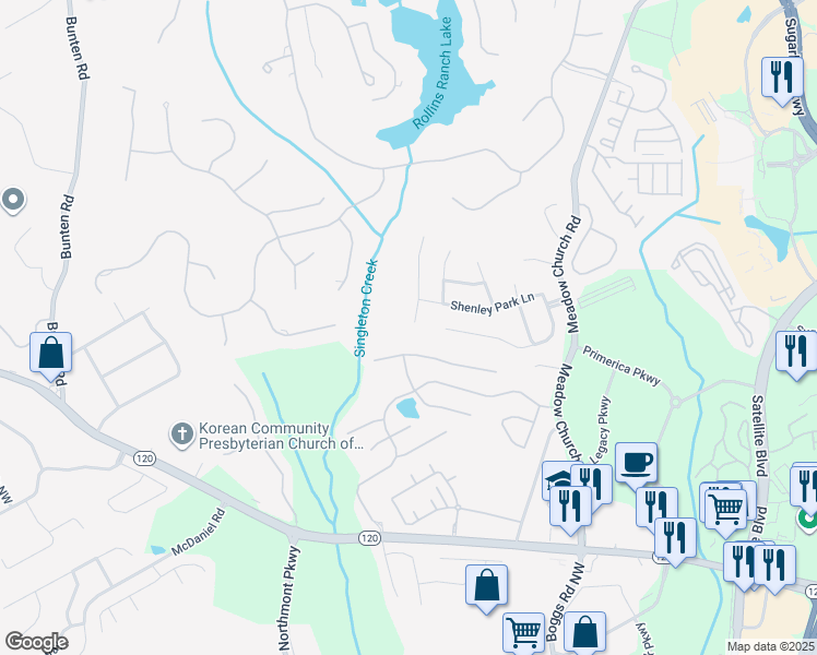 map of restaurants, bars, coffee shops, grocery stores, and more near 2506 Harman Park Court Northwest in Duluth