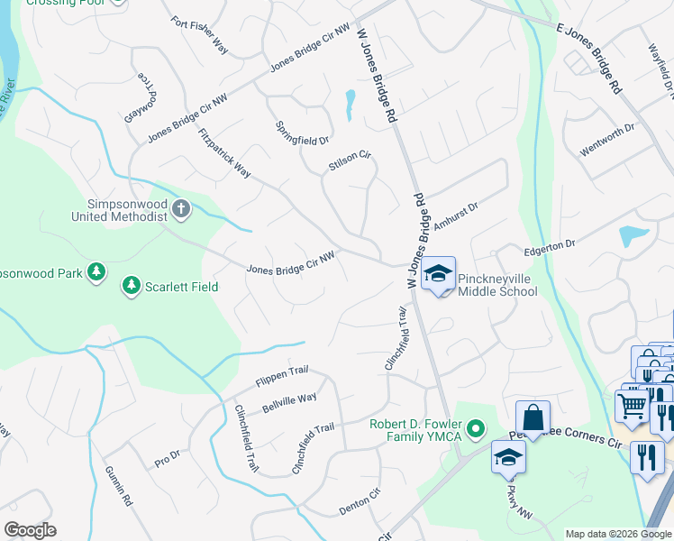 map of restaurants, bars, coffee shops, grocery stores, and more near 4242 Caleb Court in Peachtree Corners