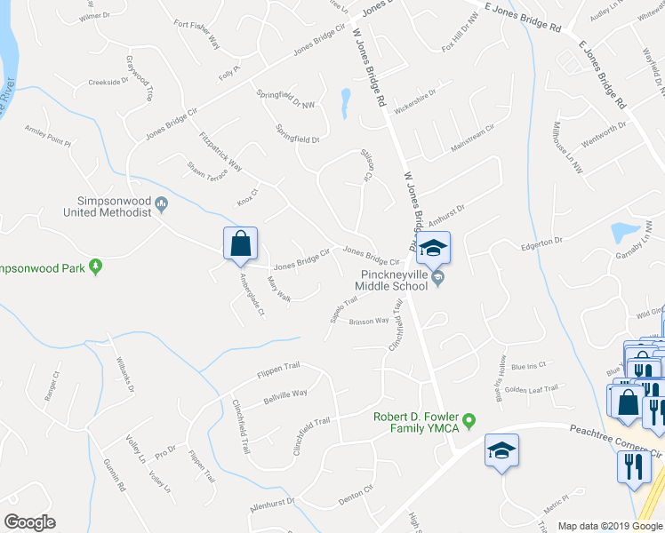 map of restaurants, bars, coffee shops, grocery stores, and more near 4242 Caleb Court in Norcross