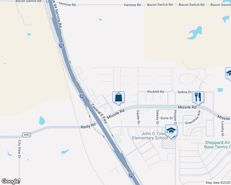 map of restaurants, bars, coffee shops, grocery stores, and more near 5513 Lucky Lane in Wichita Falls
