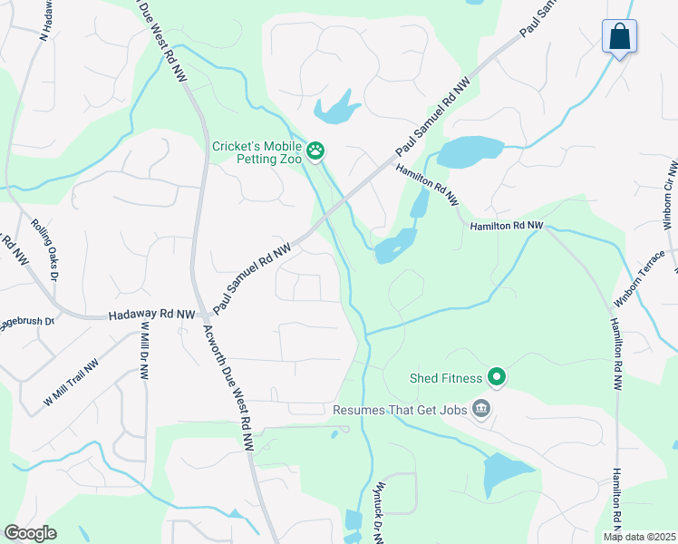 map of restaurants, bars, coffee shops, grocery stores, and more near 1149 Waters Way in Kennesaw