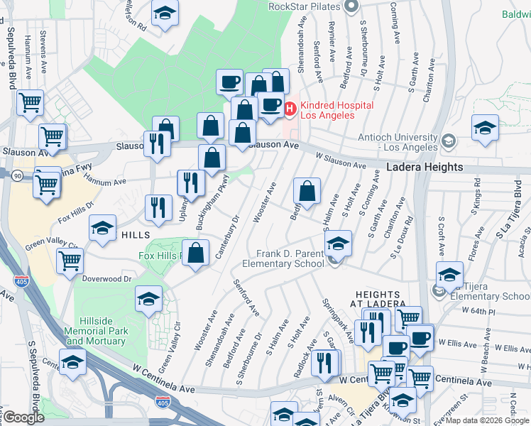 map of restaurants, bars, coffee shops, grocery stores, and more near 6116 Wooster Avenue in Los Angeles
