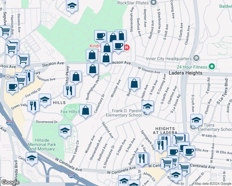 map of restaurants, bars, coffee shops, grocery stores, and more near 6116 Wooster Avenue in Los Angeles